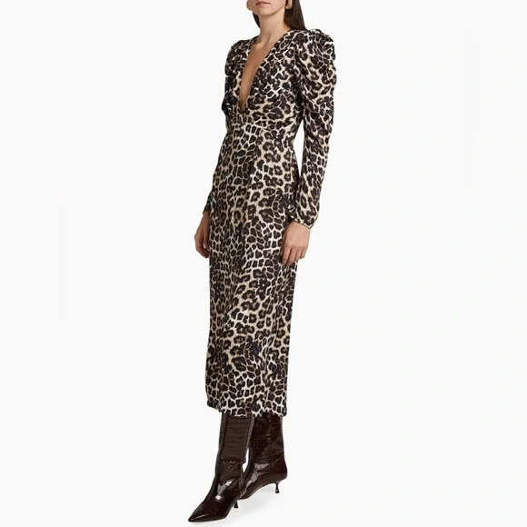 Farm Rio Leopard V-Neck Midi Women's Dress  Small - Picture 4 of 9